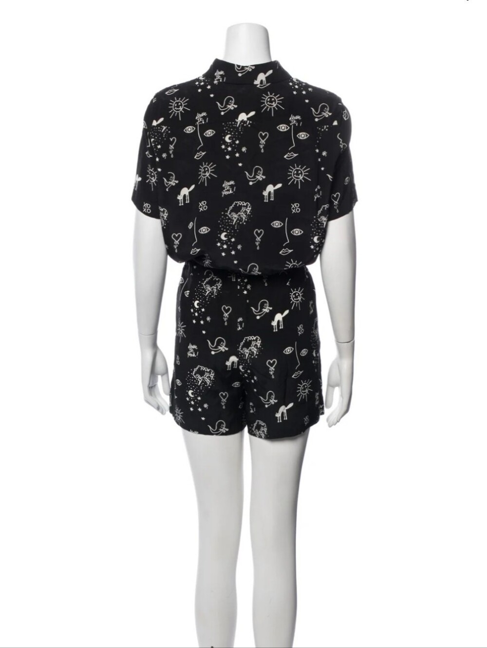 Sandro Paris Silk Short Sleeve Black Graphic Print Romper Size 2 - Picture 3 of 14